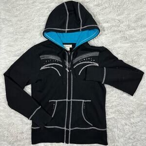Ariat Women’s Studded Nlack and Blue Hoodie Jacket Size Small